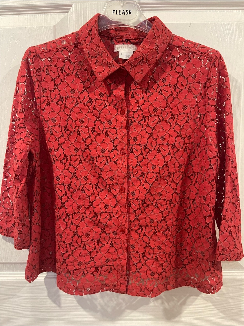 Cooperative 2 Lace Button-Down Shirts small one red one yellow mustard